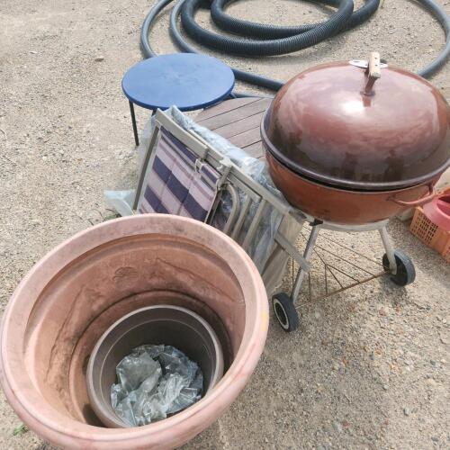 3 Lawnchairs, charcoal bbq, etc.