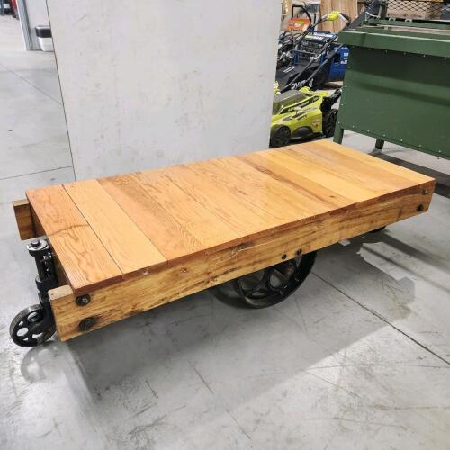 26"W 60"L Railroad cart coffee table