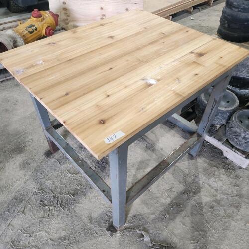 Steel framed wood top table 30"W 37"L 31"H
