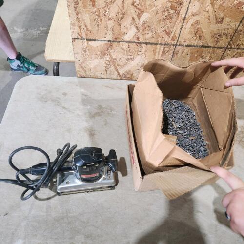 20lbs 1 1/2" roofing nails, sander