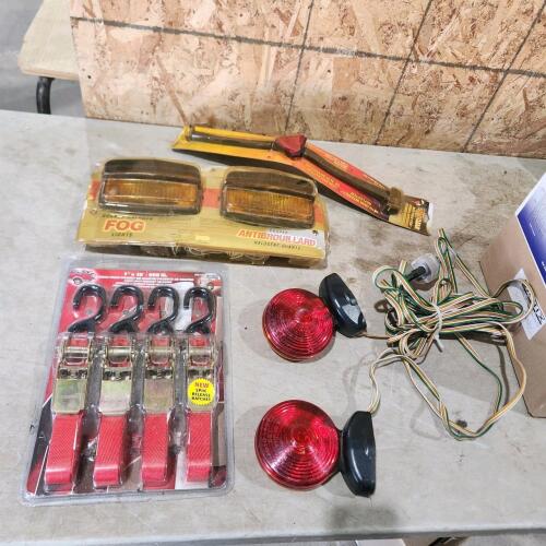 Ratchet straps, fog lights, magnetic tow lights