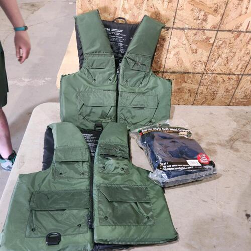 Adult life jackets, golf club covers