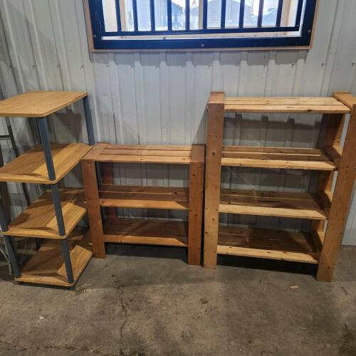3 Wooden various sized shelves