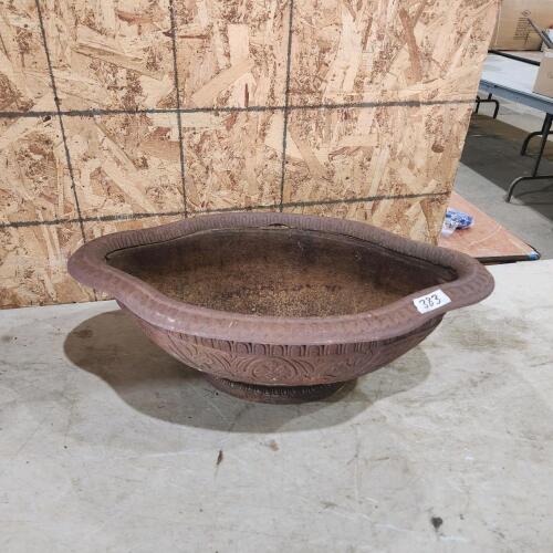 Cast iron planter w damage 26"L 15"W 9"H