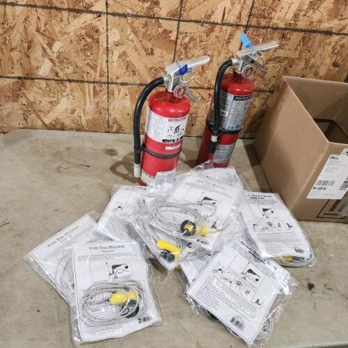 Cow tail holders, 2 charged 12" fire extinguishers