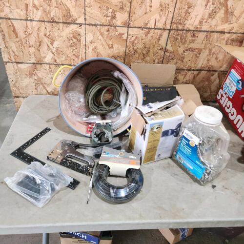 Assorted cable, stapler, 2" nails, etc.