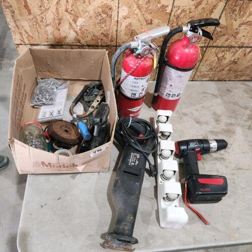 2 Charged 12" fire extinguishers, sawzall, etc.