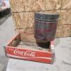 Coca-Cola crate & metal tin
