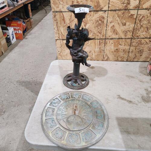 19" Cast candle holder, etc.