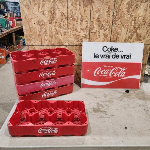 Plastic Coca-Cola trays & sign