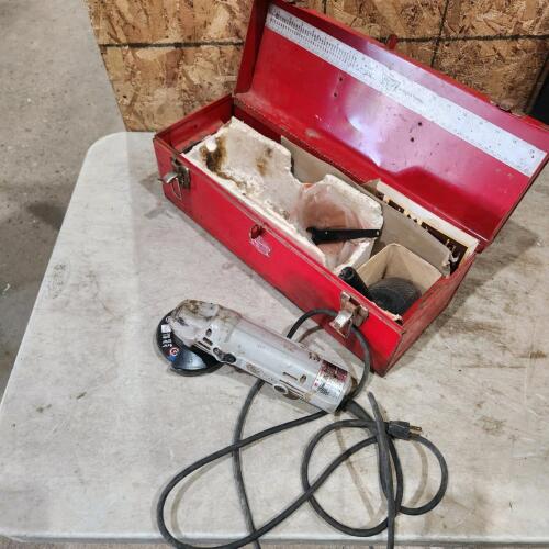 Toolbox & 4 1/2" Makita grinder