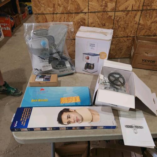 Air walking boot, coffee perk, back warmer, motion light