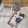 2' 3/8" chain, 8' tow strap, minnow trap