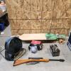 Long board, fan, star wars figures, toy gun