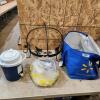 Pot hanger, picnic dishes, cooler bag