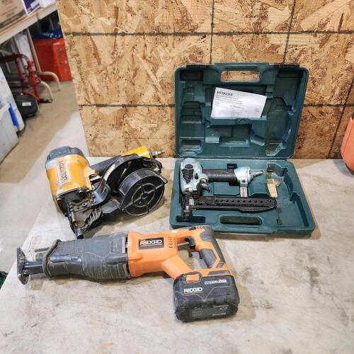 Air framing nailer, 18v Ridgid sawzall no charger, air stapler