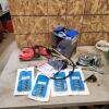 Fuel siphon, screw extractors, paint sprayer as is, hand winch etc.