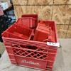 Various sized plastic bins & milk crate