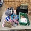 Bottle coozies, cooler bag, electrical items