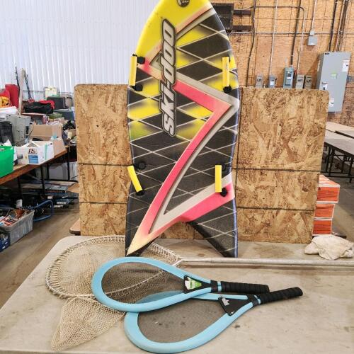 Fish net, rackets, water board