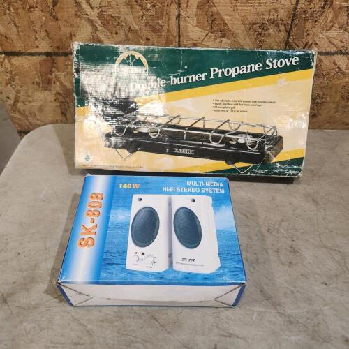 2 Burner camp stove, speakers