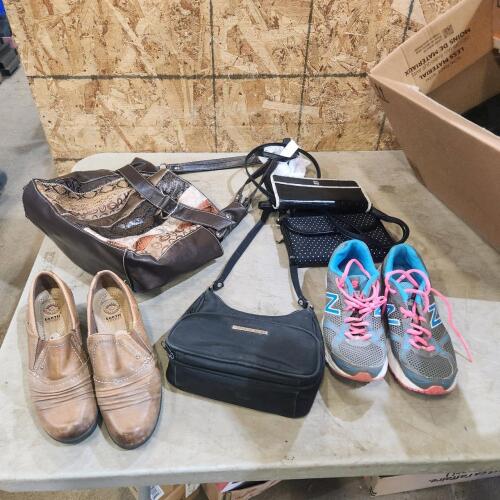 Various sized shoes & purses