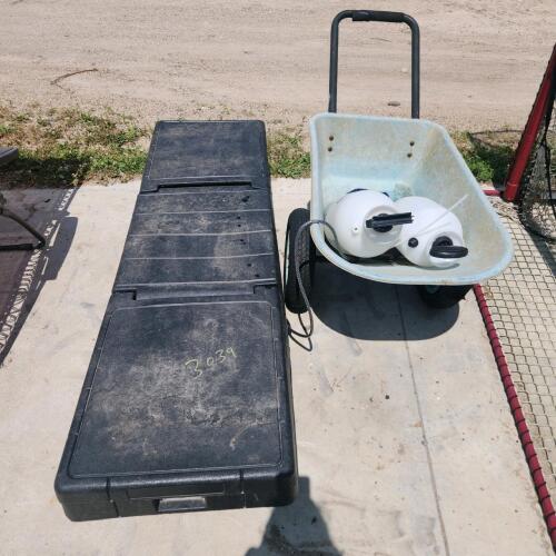 Truck toolbox, wheelbarrow, parts sprayers