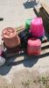 Horse hay bag, plastic water buckets