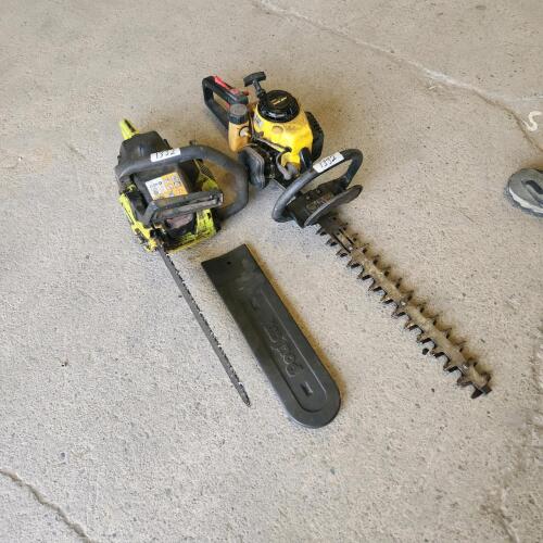 JD hedge trimmer, poulan Chainsaw as is