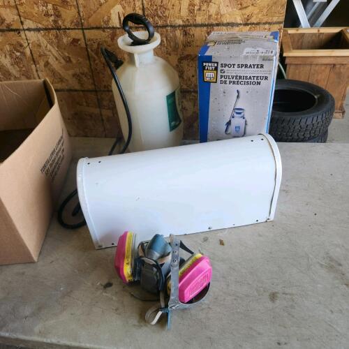 Sprayers, mailbox, mask