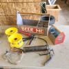Metal boxes, grease gun, 6" rims, etc