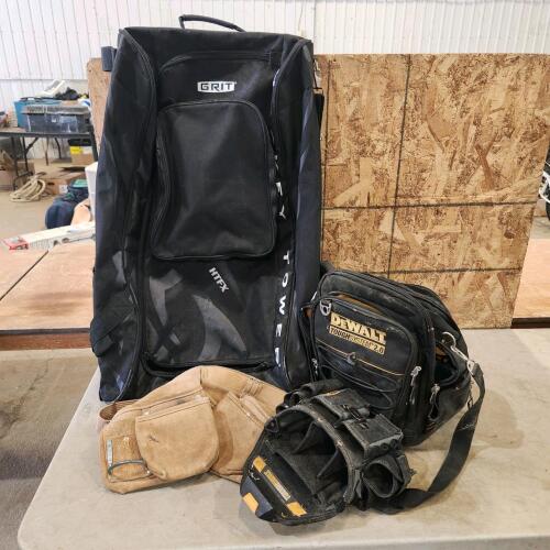 Hockey bag on wheels, Dewalt tool bag, nail aprons