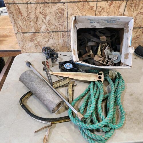27' 3/4" Nylon rope, ratchet straps, etc.