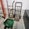 2 Dolly carts, fertilizer spreader