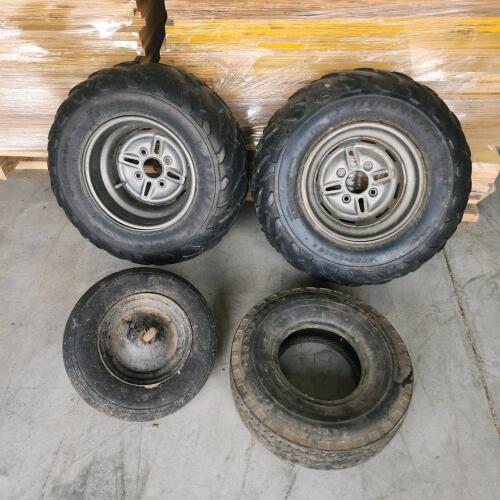 2 25x10-12 ATV wheels, 1 5.70-8 tire, wheelbarrow wheel