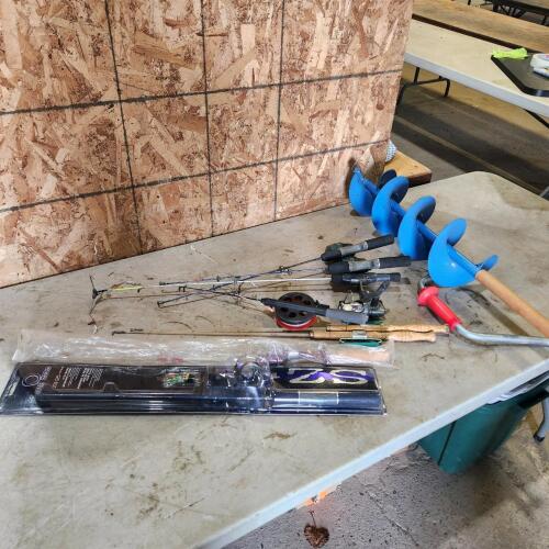 Ice fishing poles, ice auger