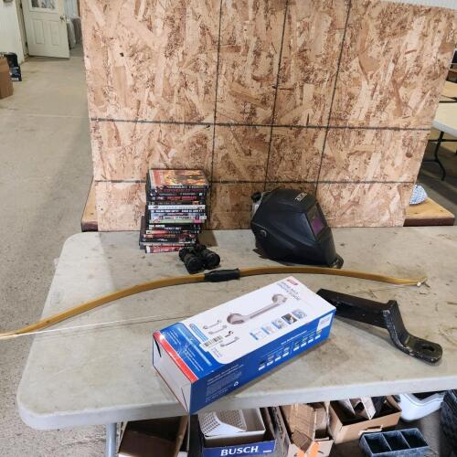 DVD movies, welding helmet, hitch, etc.