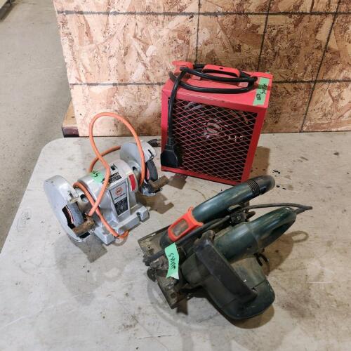 220V heater as is, skilsaw, grinder