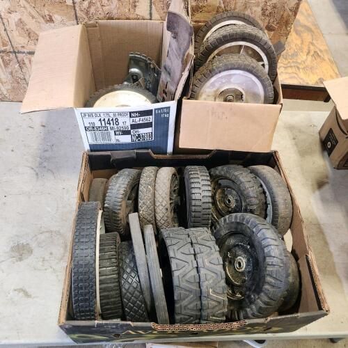 Various sized lawnmower wheels, etc.