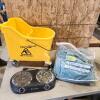 Mop bucket, double air mattress, hot plate