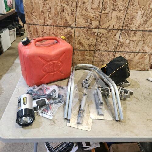 Gas can, ladder jack, trowels, etc.