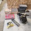 Muffler clamps, wire brushes, power truck mirror