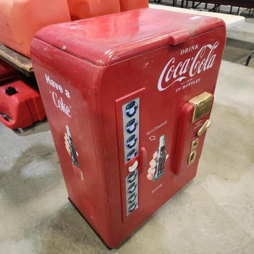 Plastic Coca-Cola cooler 25"W 16"D 36"H & memorabilia
