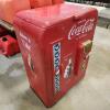 Plastic Coca-Cola cooler 25"W 16"D 36"H & memorabilia