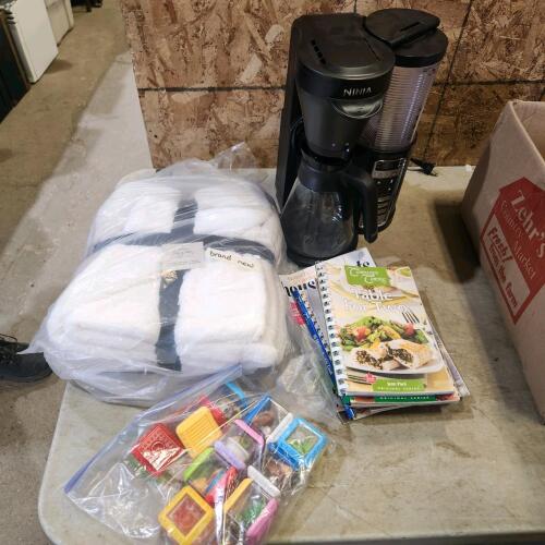 New reversible throw, coffee perk, cook books