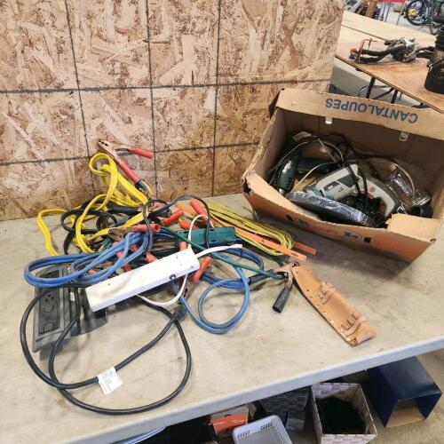 Power bar, booster cables, rope, drill, etc.