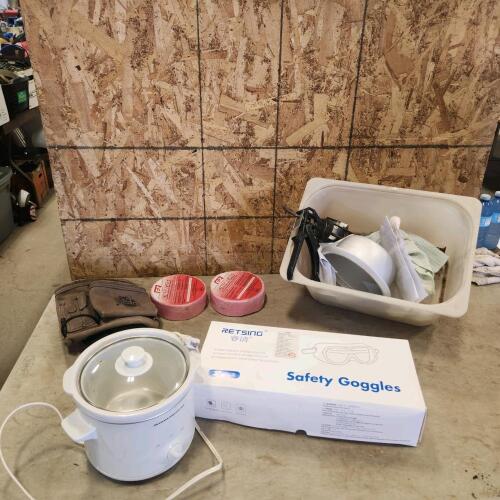 Crock pot, tool belt, safety goggles, etc.