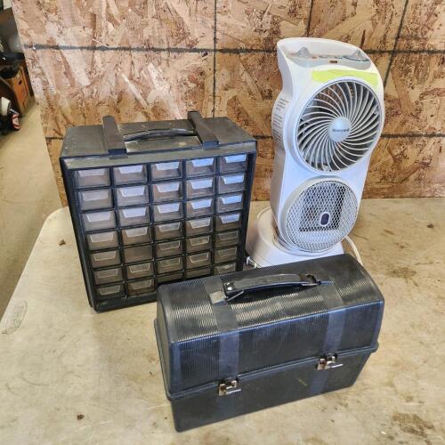 Storage drawers, fan, lunch box