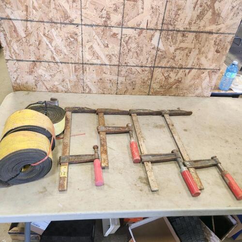 3 4" Ratchet straps, 4 F clamps