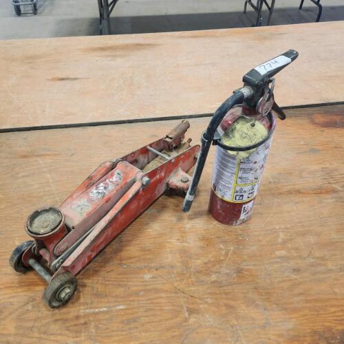 12" Charged fire extinguisher, floor jack